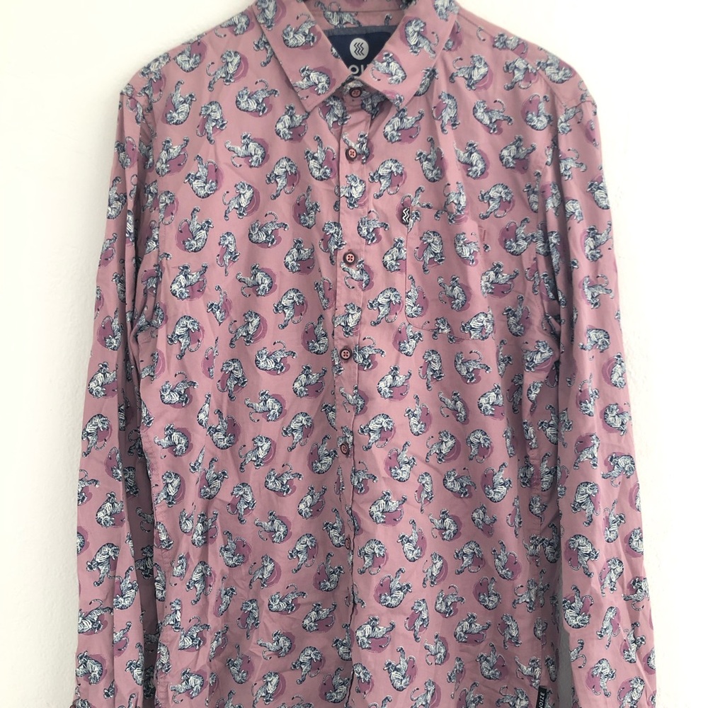 NOIZE pink elephant print button up shirt